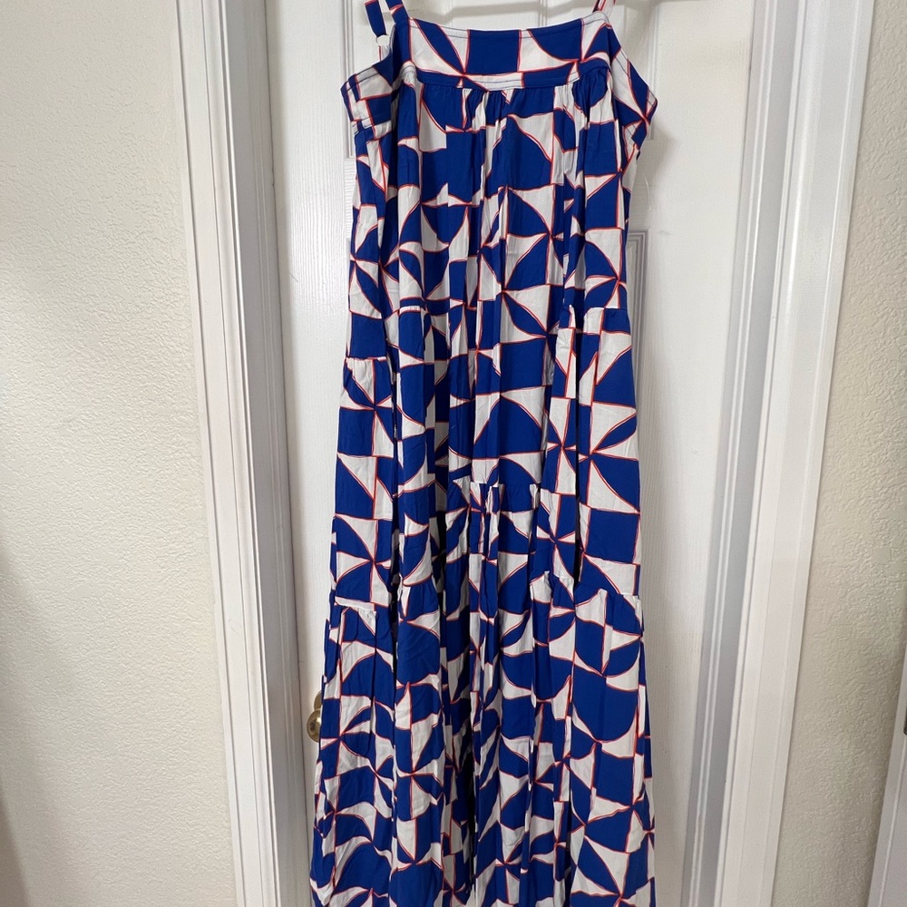 Able the Label- Vibrant & Fun Blue & White Geometric Maxi Dress
